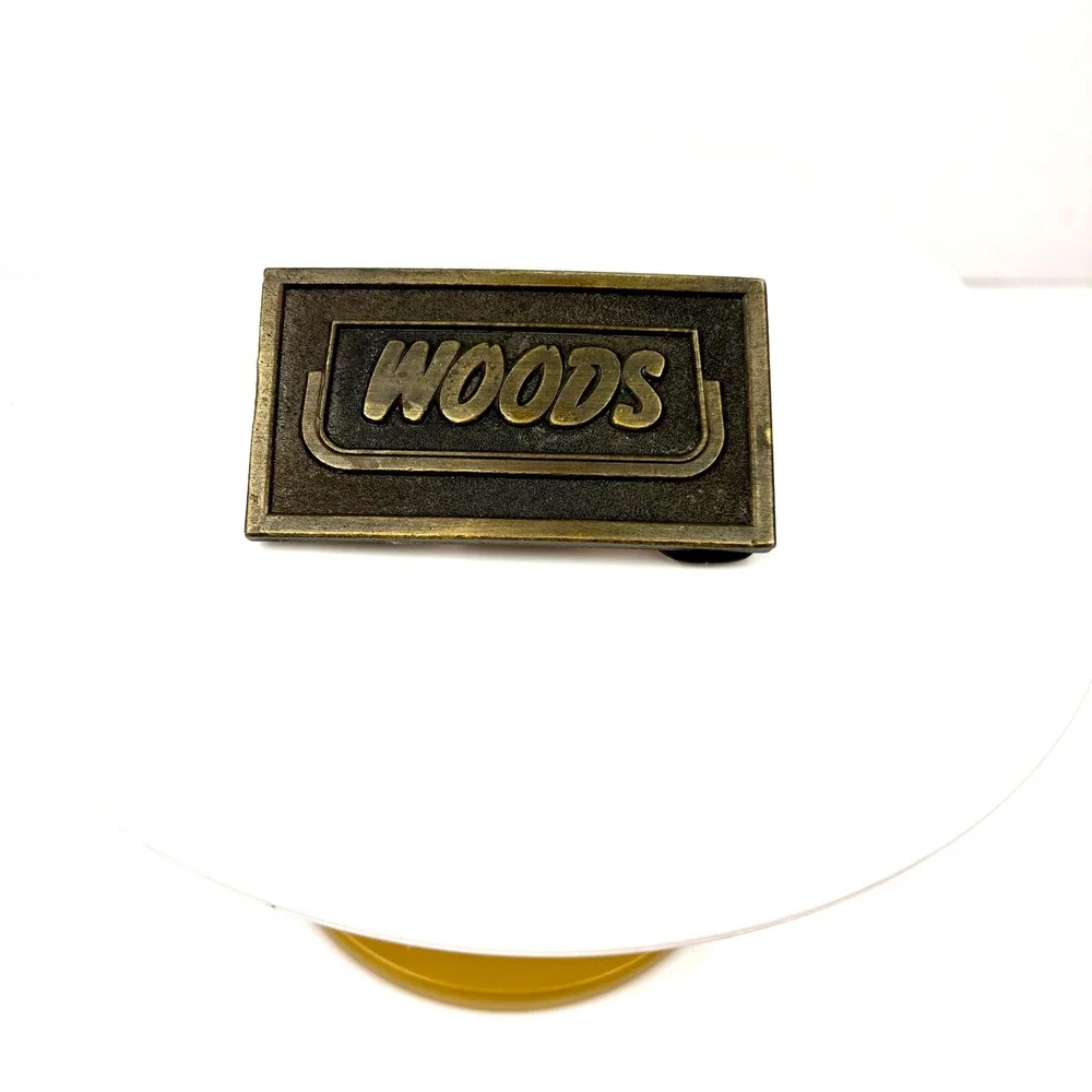 Vintage Woods Equipment Belt Buckle Solid Brass Tech-Aero Maker's Mark 1970-1980